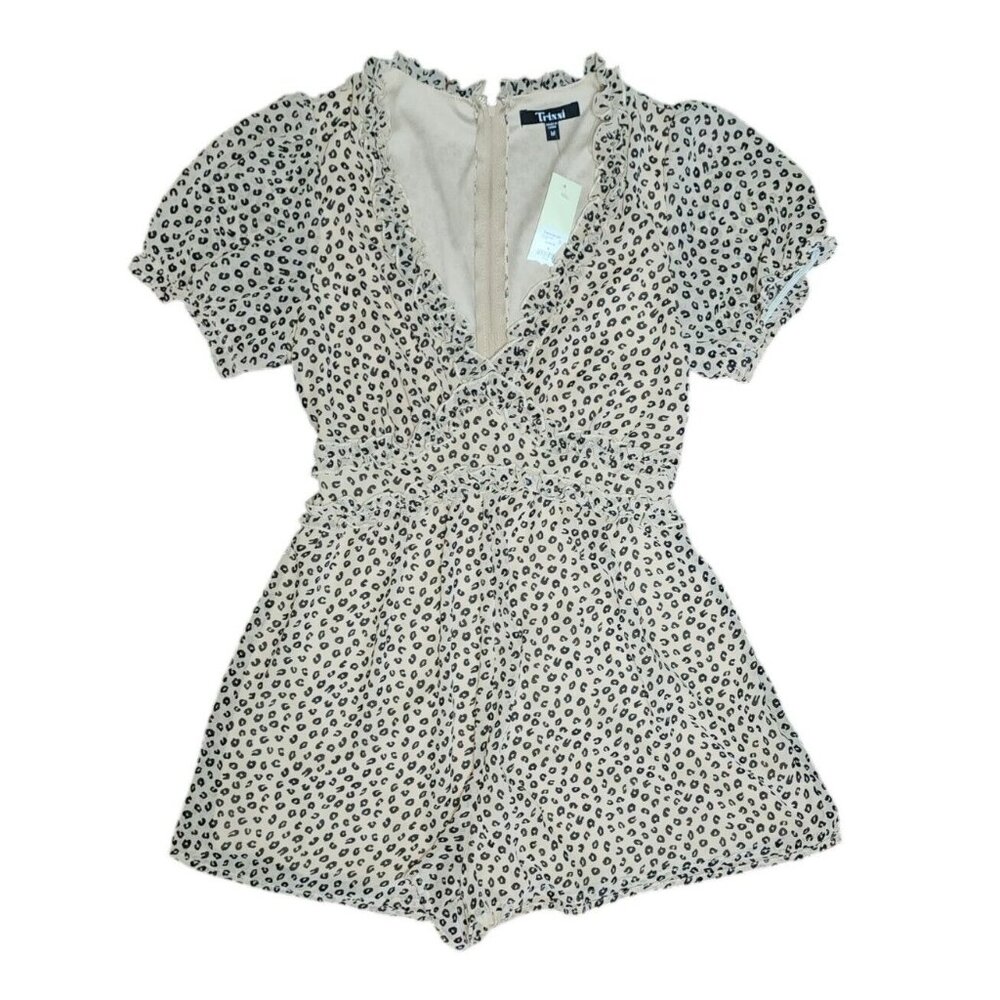NEW NWT‎ TRIXXI Francescas Tan Black Animal Print Romper Womens Size M Medium